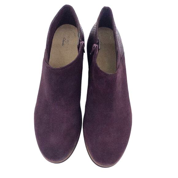 Clarks Mazy Harwich Burgundy Wedge Bootie Ankle Boots 11 - Picture 2 of 8